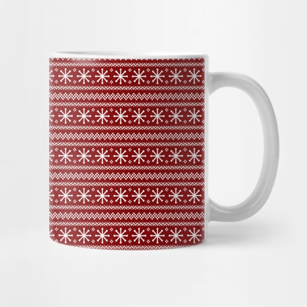 Dark Christmas Candy Apple Red Snowflake Stripes in White by podartist